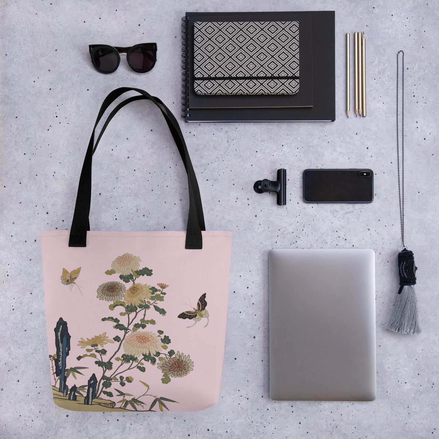 Kesi Flower Album｜Chrysanthemums and Butterflies｜Tote bag｜Pale pinkish gray