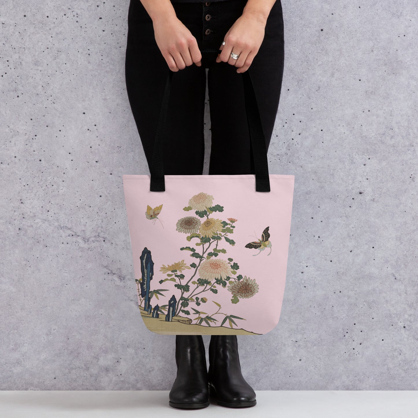 Kesi Flower Album｜Chrysanthemums and Butterflies｜Tote bag｜Pale pinkish gray