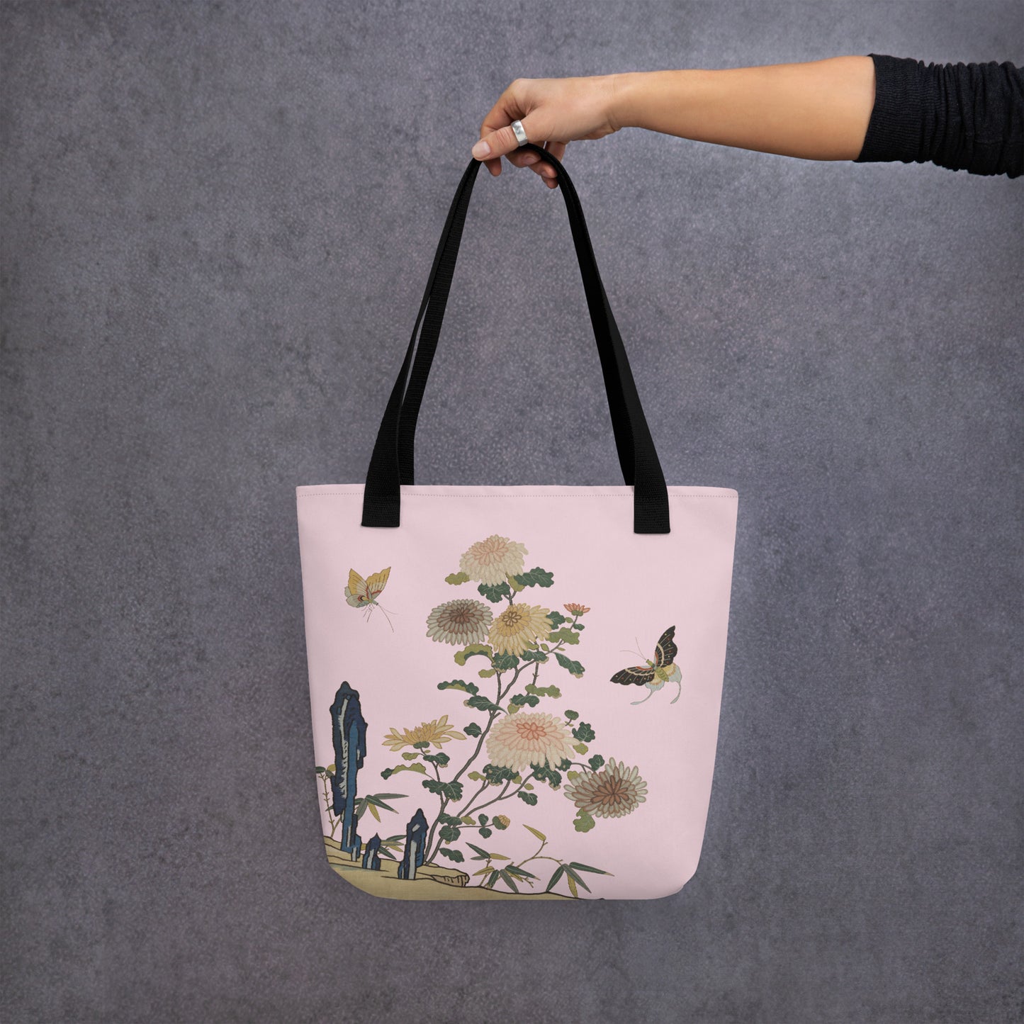 Kesi Flower Album｜Chrysanthemums and Butterflies｜Tote bag｜Pale pinkish gray