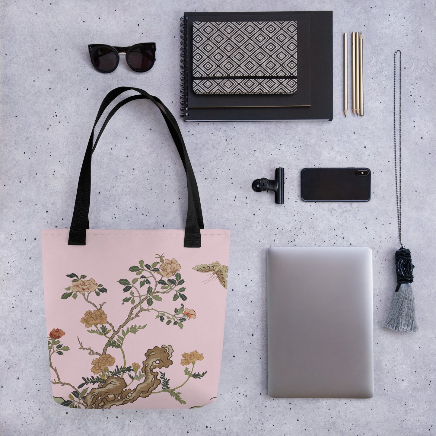 Kesi Flower Album｜Camellia and Butterfly｜Tote bag｜Pale pinkish gray