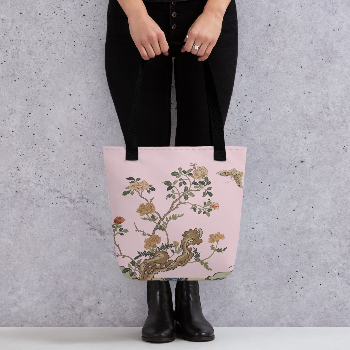 Kesi Flower Album｜Camellia and Butterfly｜Tote bag｜Pale pinkish gray