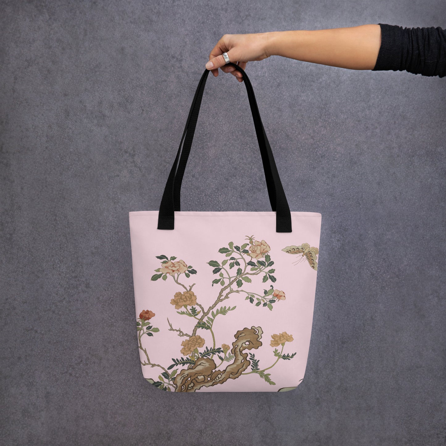 Kesi Flower Album｜Camellia and Butterfly｜Tote bag｜Pale pinkish gray