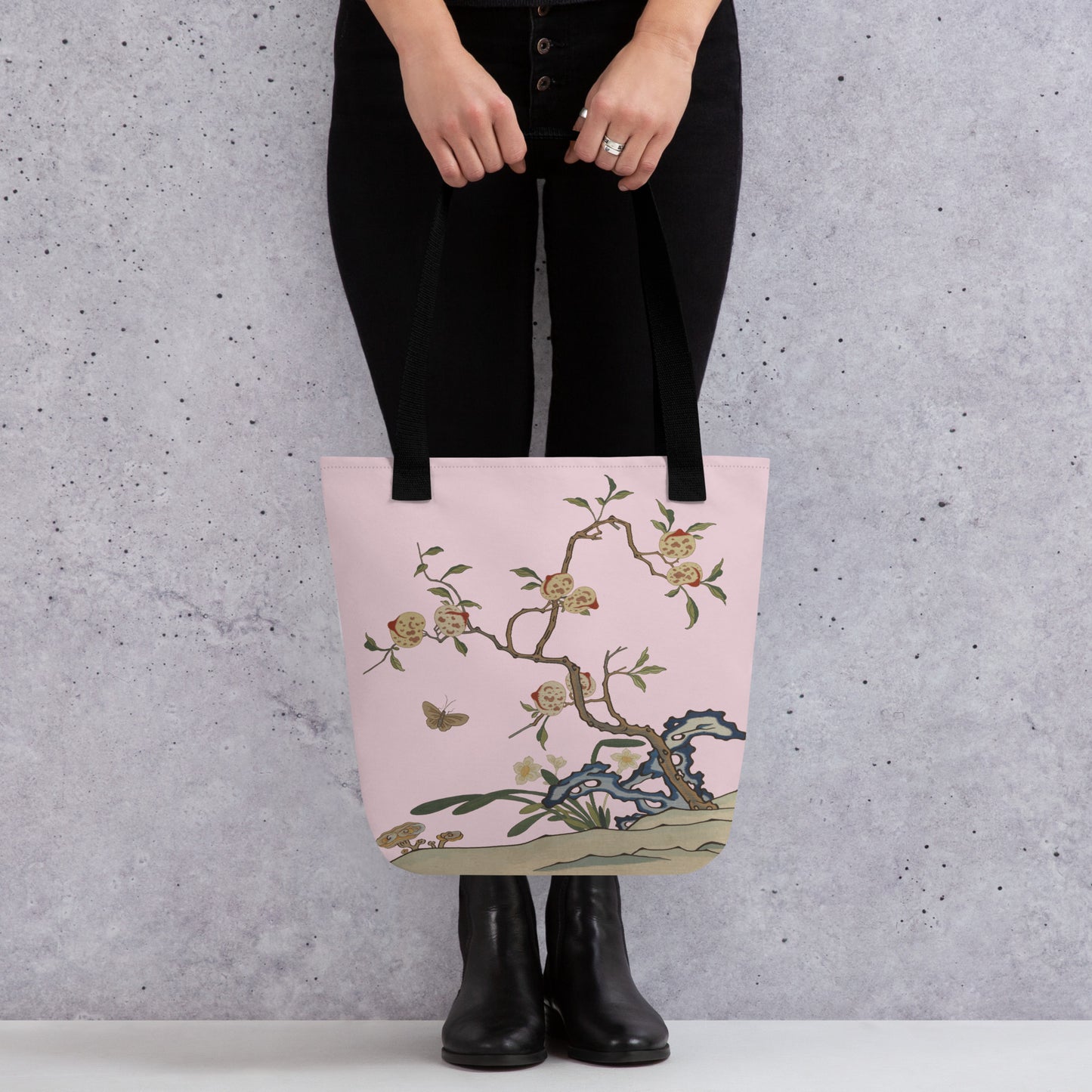 Kesi Flower Album｜Narcissus and Peaches｜Tote bag｜Pale pinkish gray