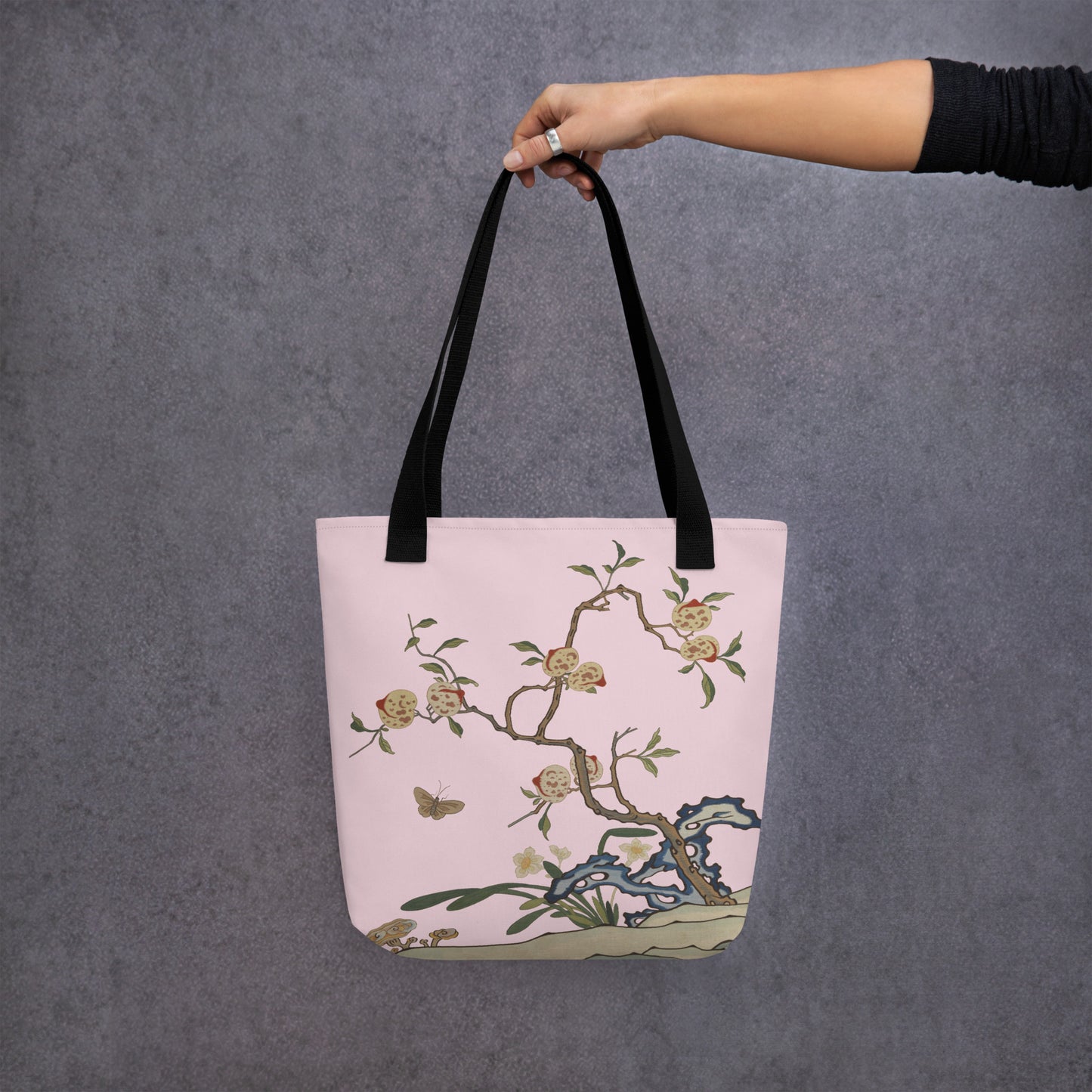 Kesi Flower Album｜Narcissus and Peaches｜Tote bag｜Pale pinkish gray