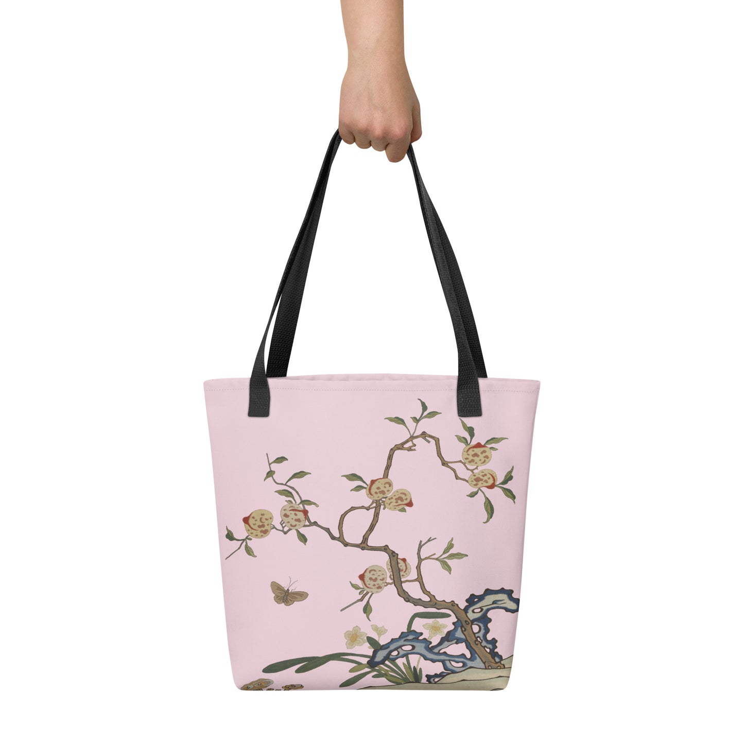 Kesi Flower Album｜Narcissus and Peaches｜Tote bag｜Pale pinkish gray