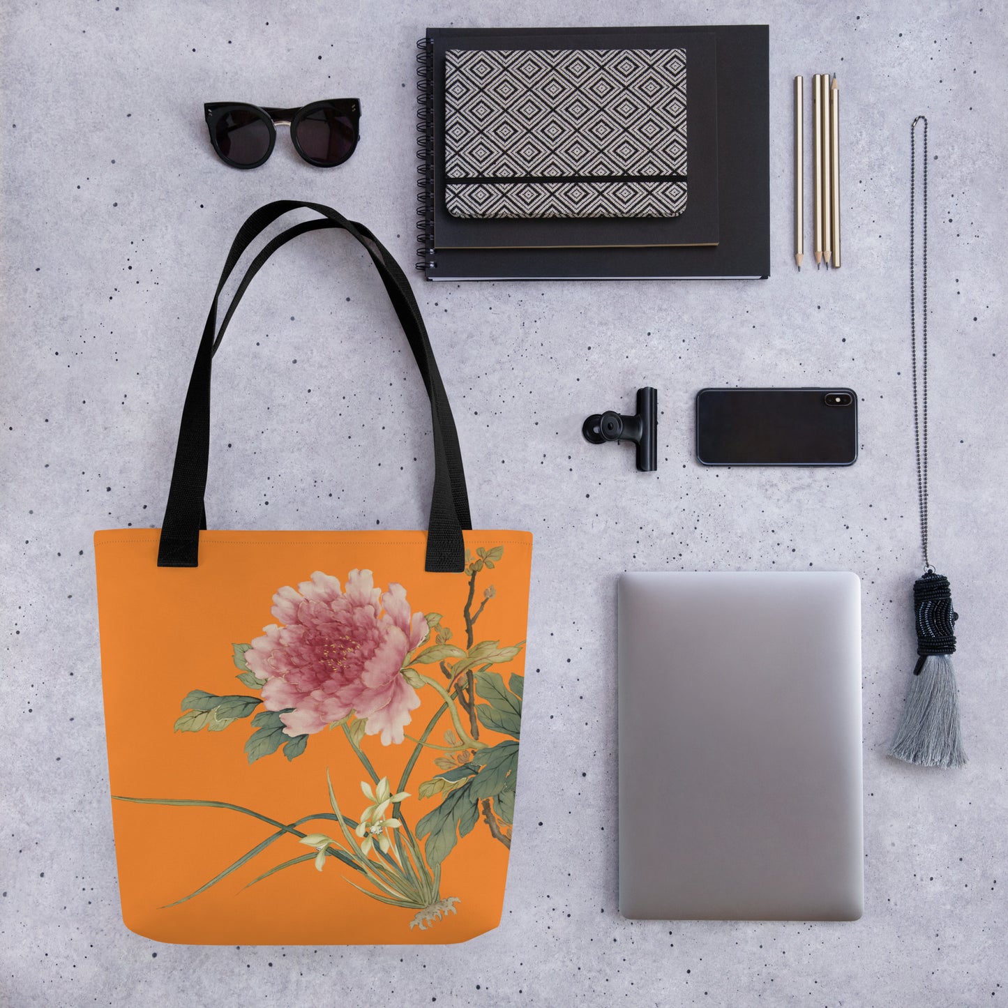 The Spirit of Flowers in Twelve Months｜Orchid and Tree Peony in Bloom｜Tote bag｜Orange