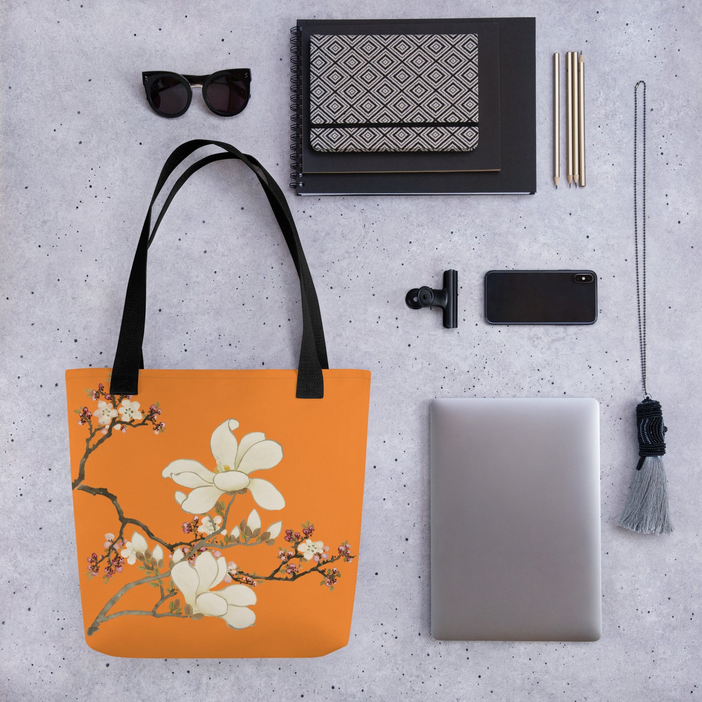 The Spirit of Flowers in Twelve Months｜Apricot and Lily Magnolia in Blossom｜Tote bag｜Orange