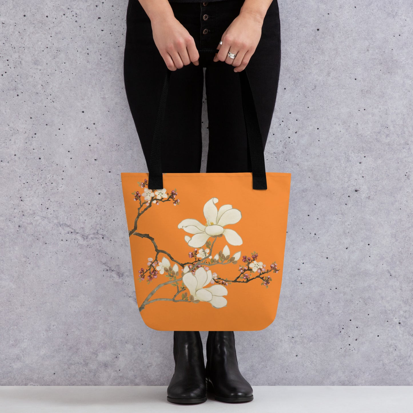 The Spirit of Flowers in Twelve Months｜Apricot and Lily Magnolia in Blossom｜Tote bag｜Orange