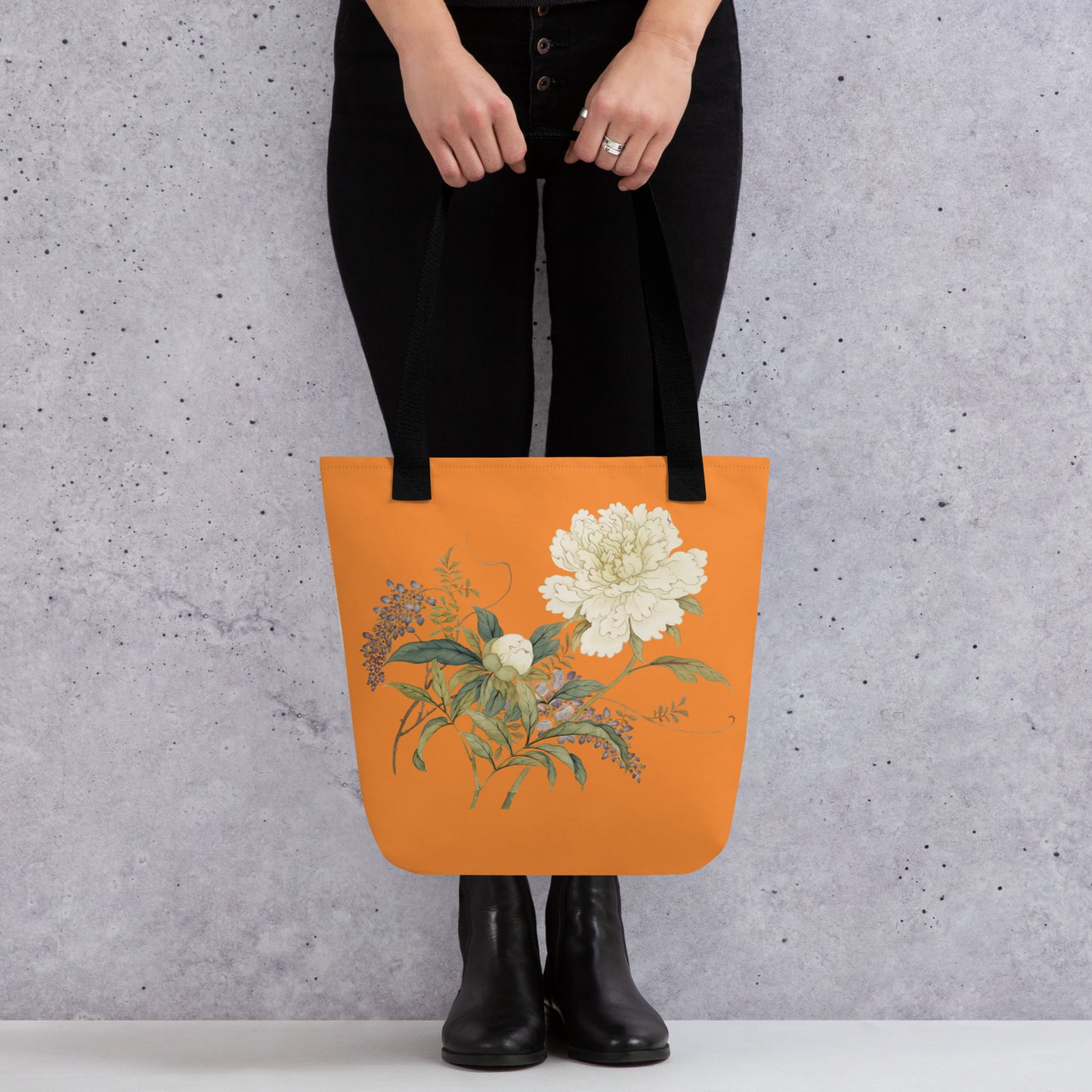 The Spirit of Flowers in Twelve Months｜Chinese Peony and Wisteria in Bloom｜Tote bag｜Orange