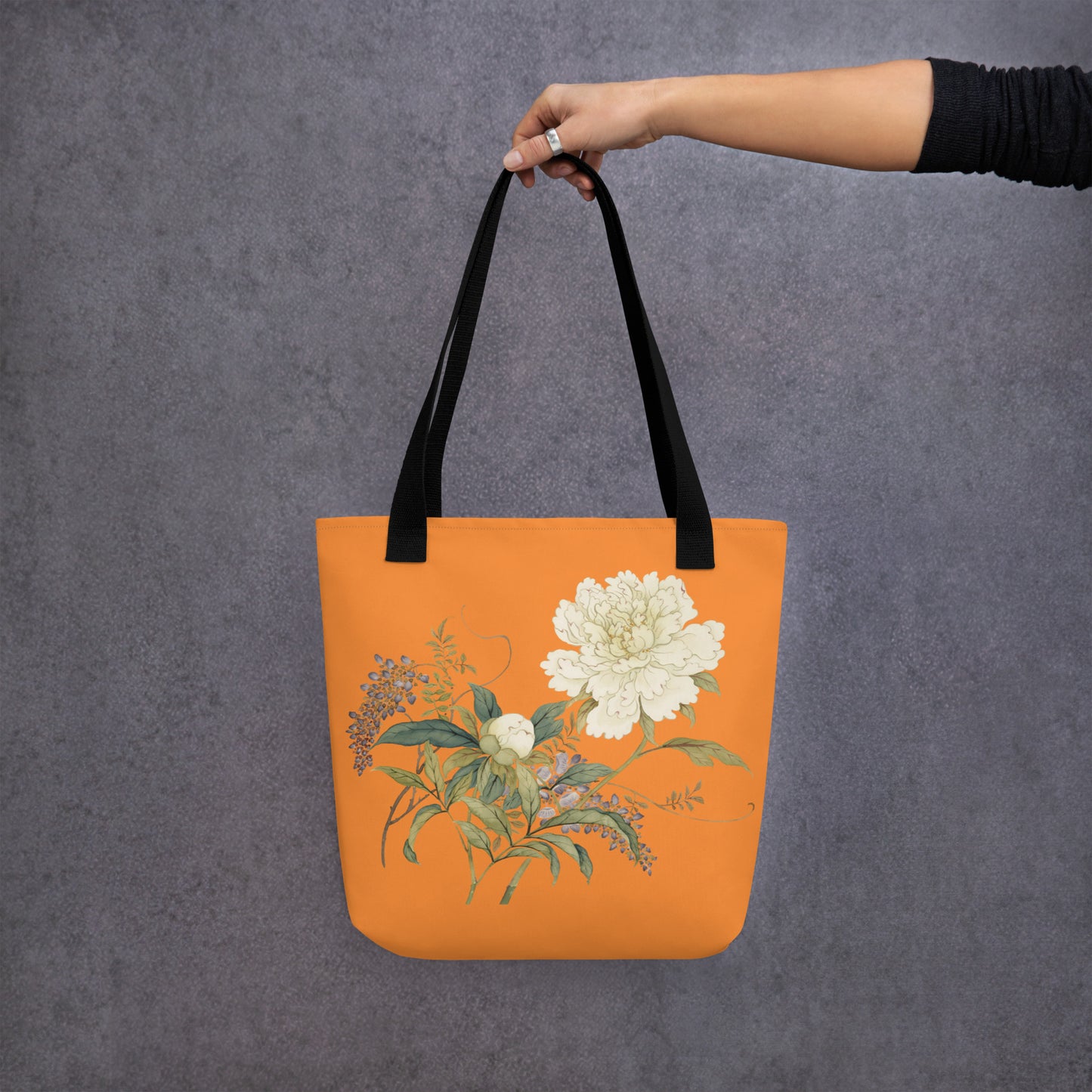 The Spirit of Flowers in Twelve Months｜Chinese Peony and Wisteria in Bloom｜Tote bag｜Orange