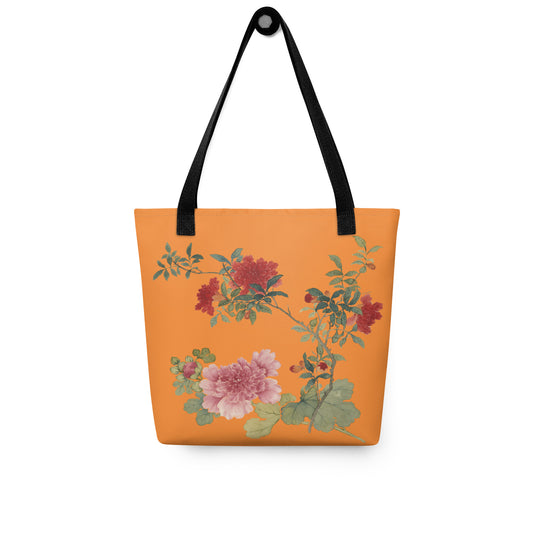 The Spirit of Flowers in Twelve Months｜Hollyhock and Pomegranate in Bloom｜Tote bag｜Orange