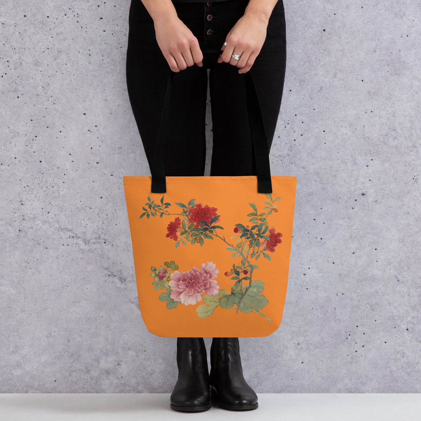 The Spirit of Flowers in Twelve Months｜Hollyhock and Pomegranate in Bloom｜Tote bag｜Orange