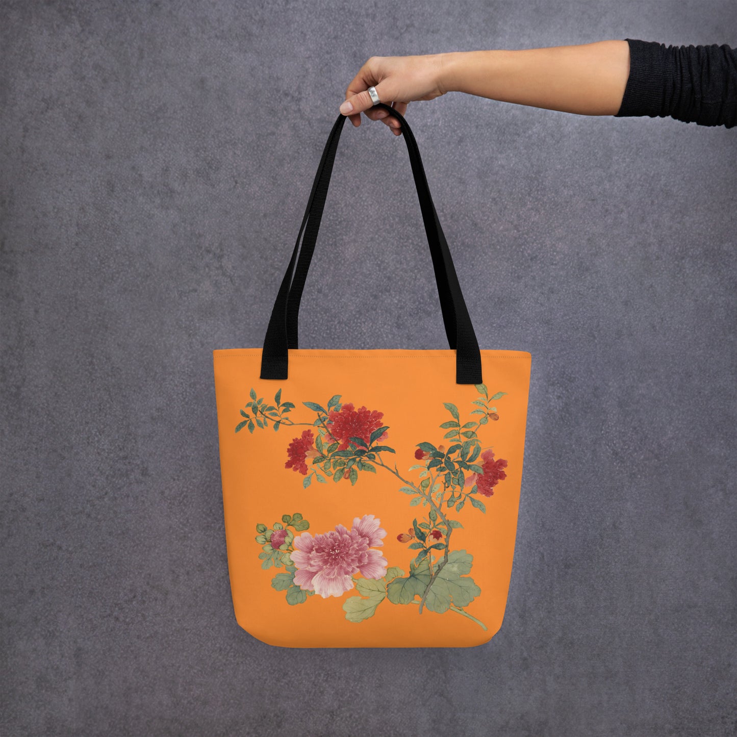 The Spirit of Flowers in Twelve Months｜Hollyhock and Pomegranate in Bloom｜Tote bag｜Orange