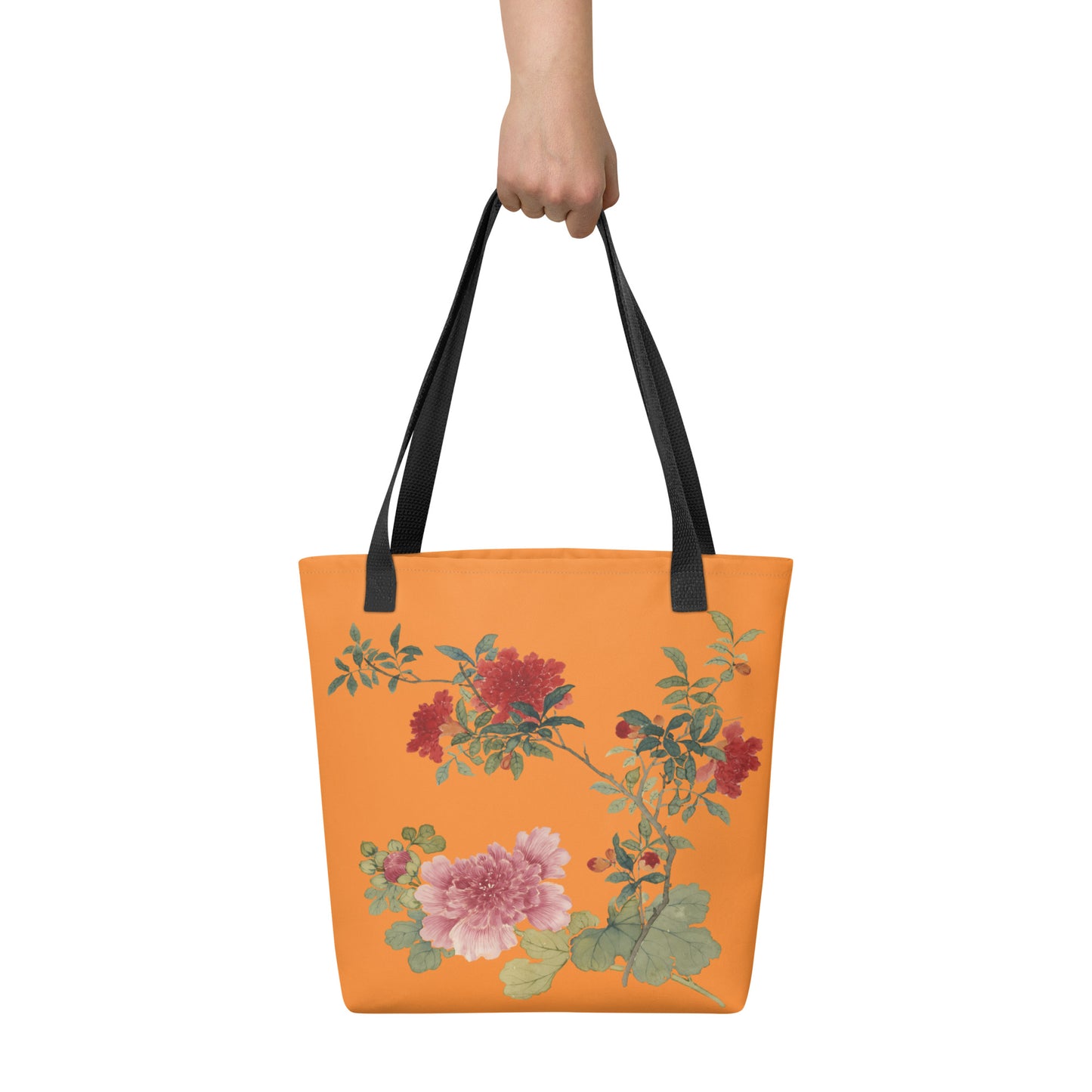 The Spirit of Flowers in Twelve Months｜Hollyhock and Pomegranate in Bloom｜Tote bag｜Orange