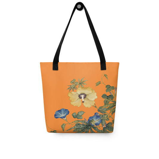 The Spirit of Flowers in Twelve Months｜Okra and White-edged Morning Glory in Bloom｜Tote bag｜Orange