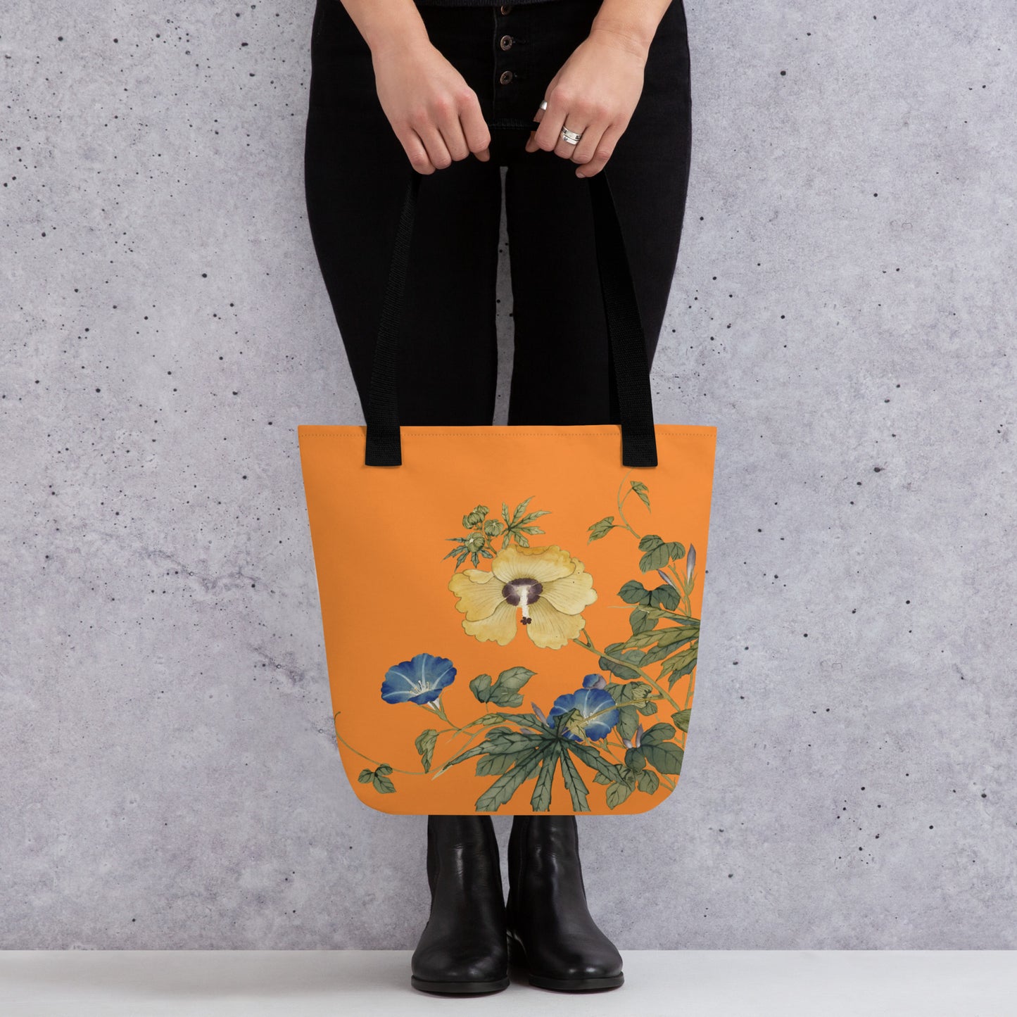 The Spirit of Flowers in Twelve Months｜Okra and White-edged Morning Glory in Bloom｜Tote bag｜Orange