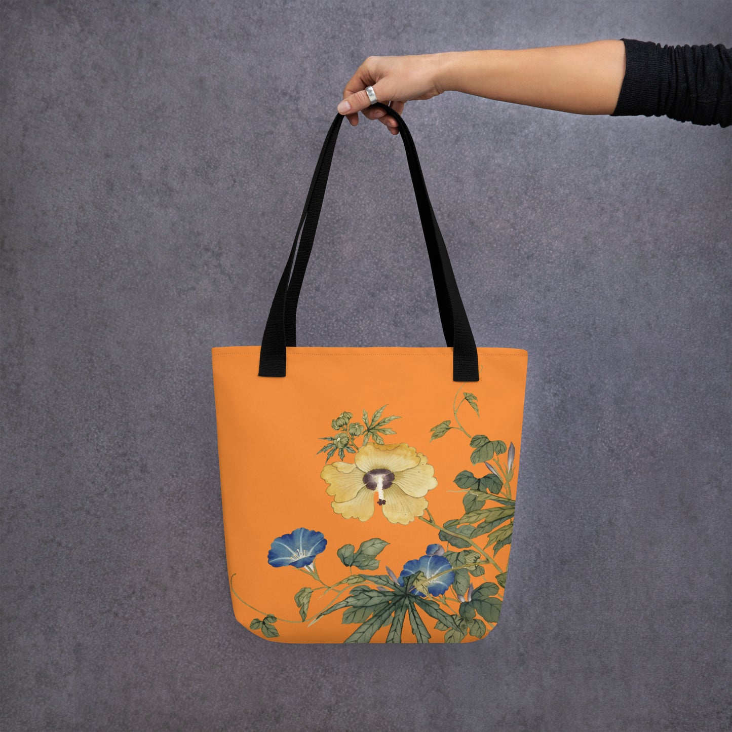 The Spirit of Flowers in Twelve Months｜Okra and White-edged Morning Glory in Bloom｜Tote bag｜Orange