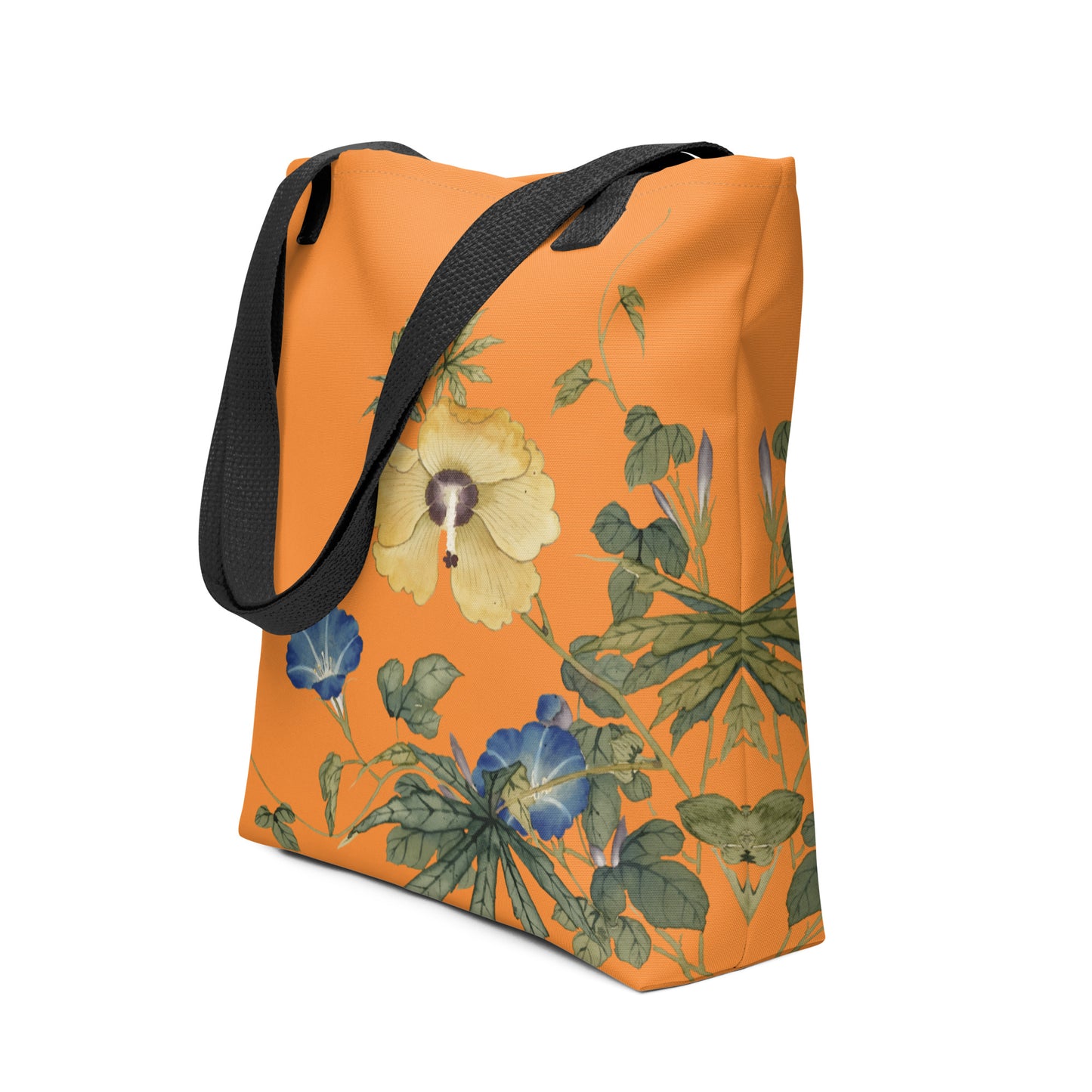 The Spirit of Flowers in Twelve Months｜Okra and White-edged Morning Glory in Bloom｜Tote bag｜Orange