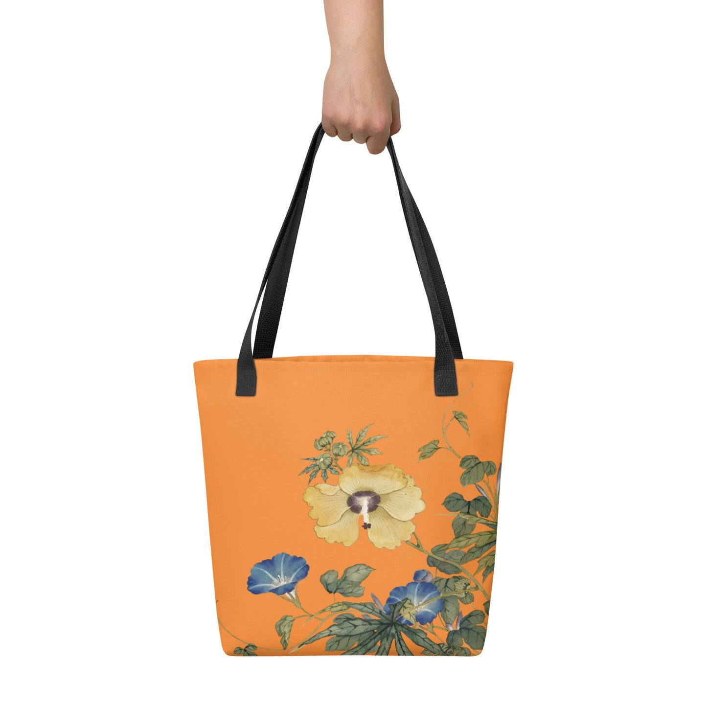 The Spirit of Flowers in Twelve Months｜Okra and White-edged Morning Glory in Bloom｜Tote bag｜Orange