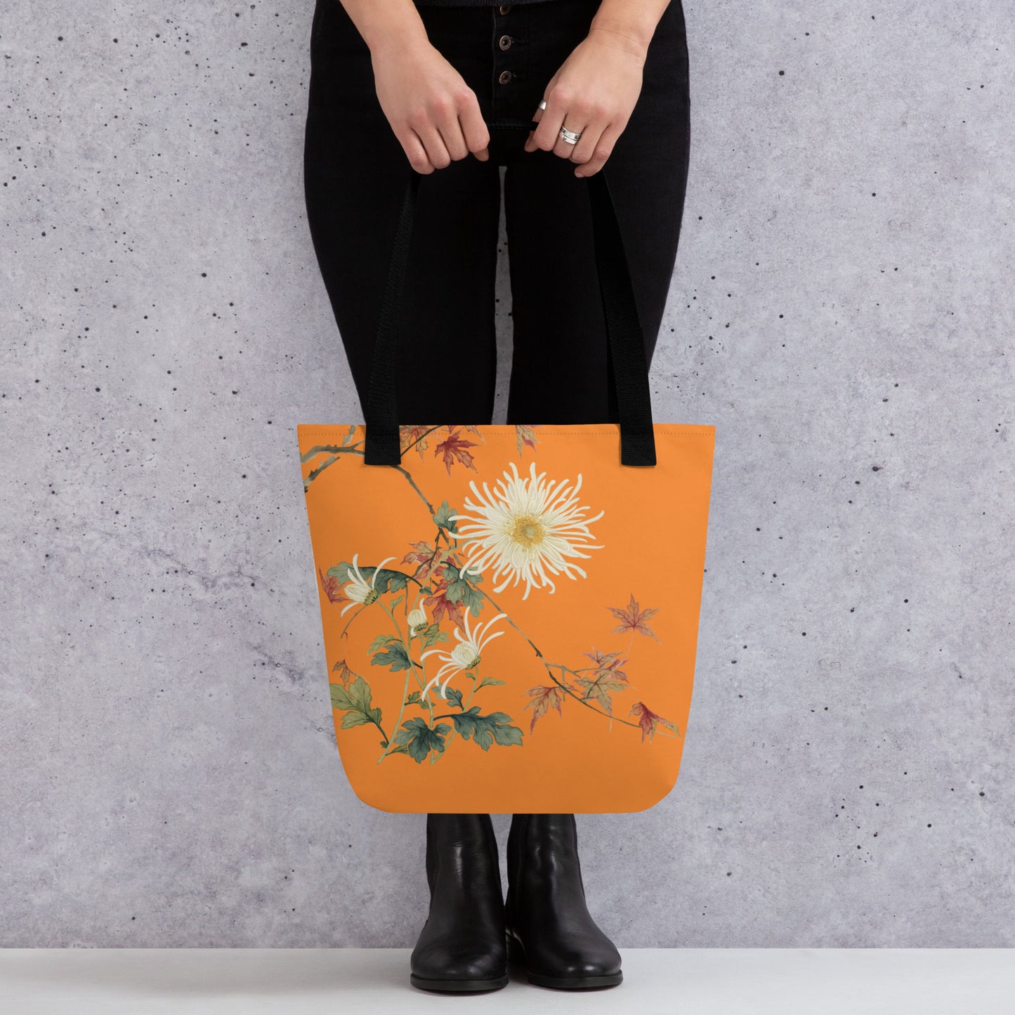 The Spirit of Flowers in Twelve Months｜Blooming Chrysanthemum and Maple Leaves｜Tote bag｜Orange