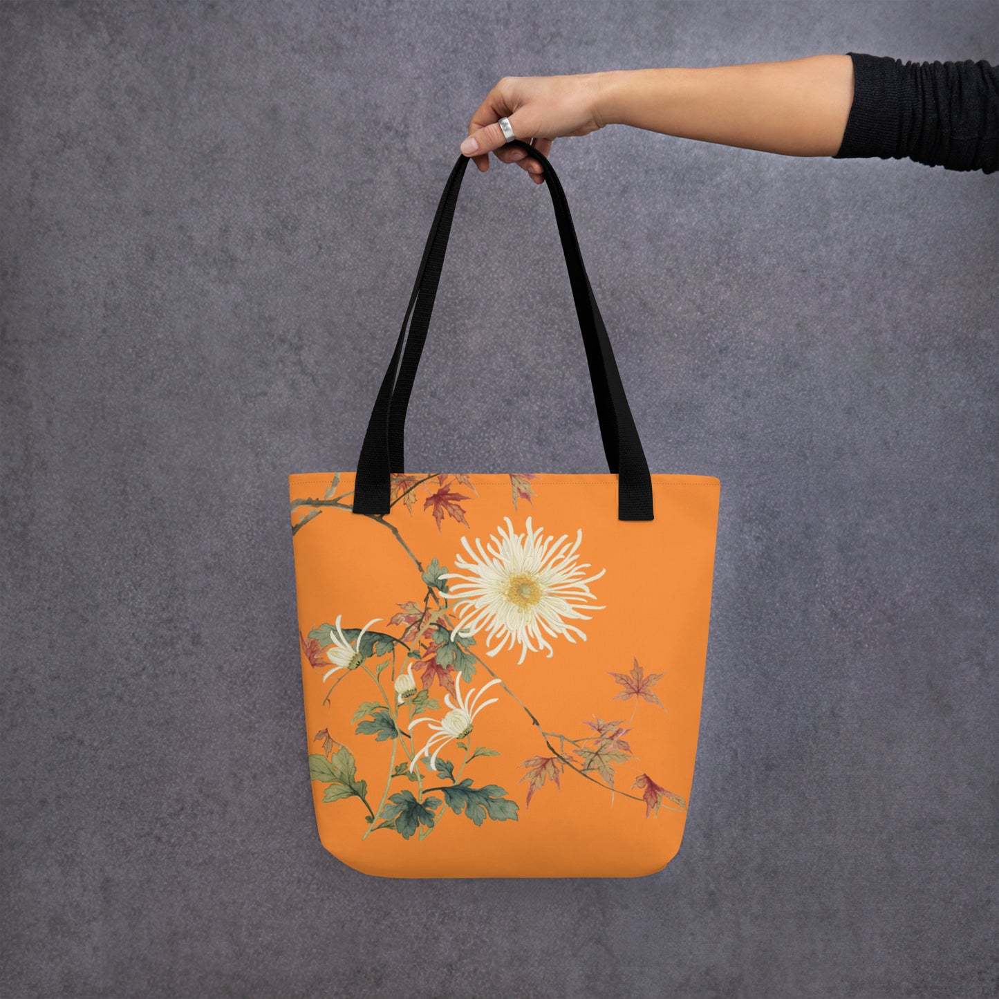 The Spirit of Flowers in Twelve Months｜Blooming Chrysanthemum and Maple Leaves｜Tote bag｜Orange