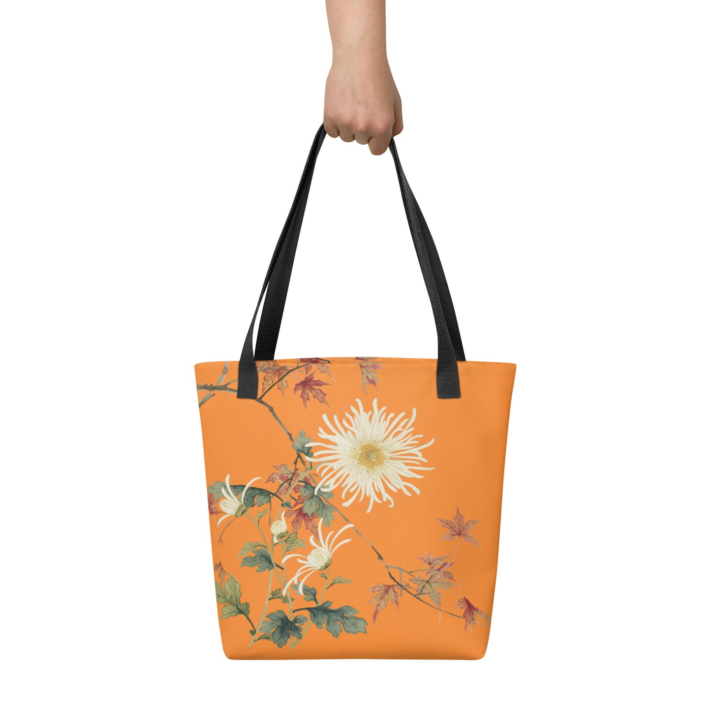 The Spirit of Flowers in Twelve Months｜Blooming Chrysanthemum and Maple Leaves｜Tote bag｜Orange