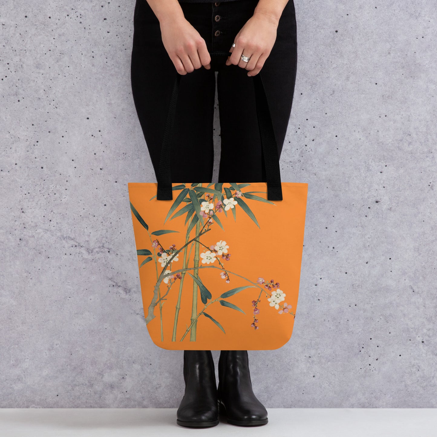 The Spirit of Flowers in Twelve Months｜Crimson Plum Blossom and Lush Green Bamboo｜Tote bag｜Orange