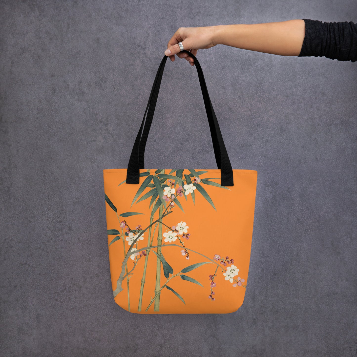 The Spirit of Flowers in Twelve Months｜Crimson Plum Blossom and Lush Green Bamboo｜Tote bag｜Orange