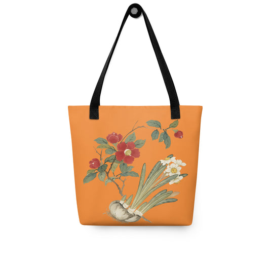 The Spirit of Flowers in Twelve Months｜Narcissus and Camelia in Bloom｜Tote bag｜Orange