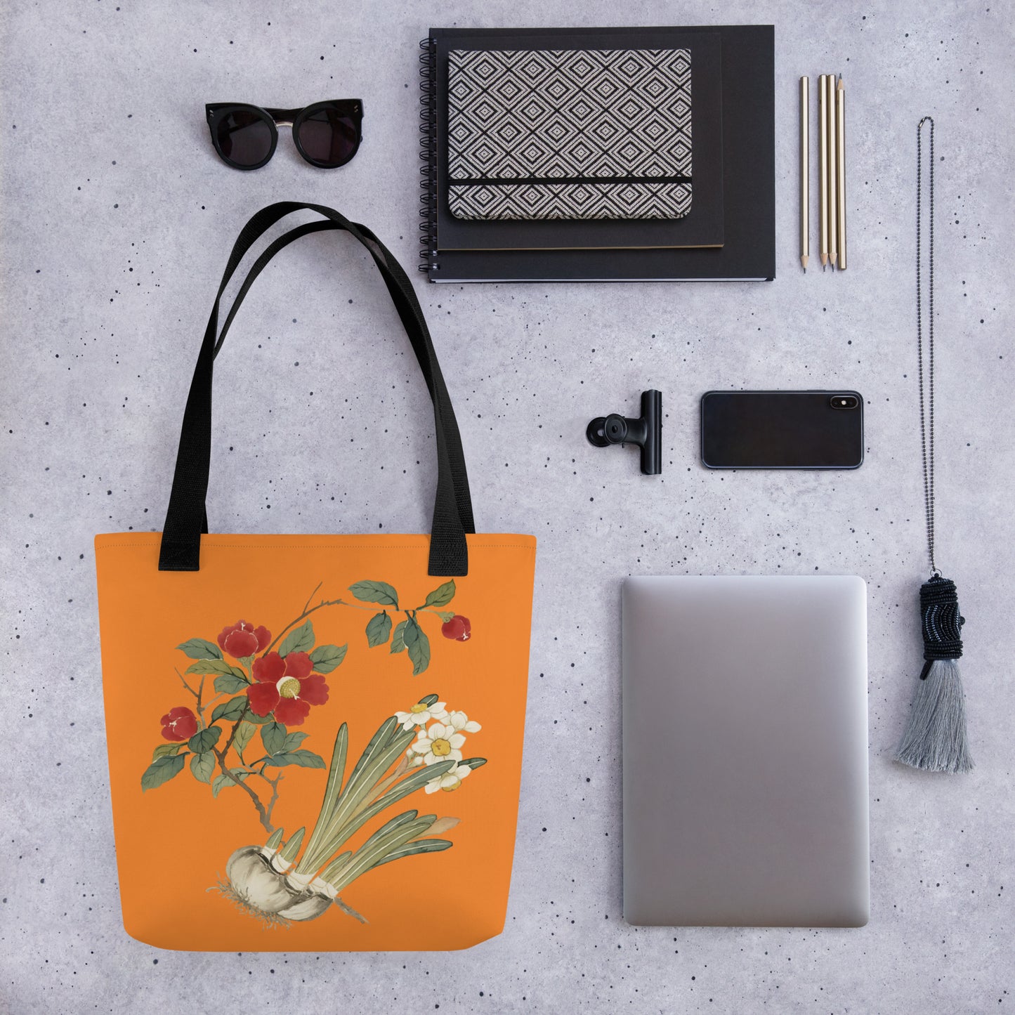 The Spirit of Flowers in Twelve Months｜Narcissus and Camelia in Bloom｜Tote bag｜Orange