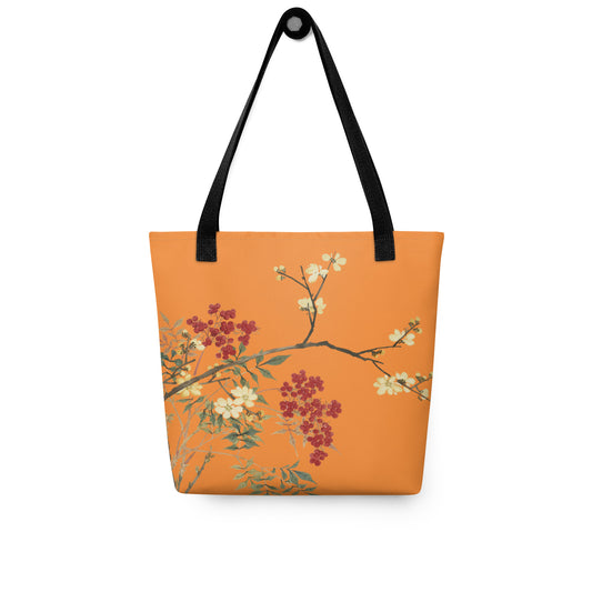 The Spirit of Flowers in Twelve Months｜Blooming Wintersweet and Heavenly Bamboo｜Tote bag｜Orange