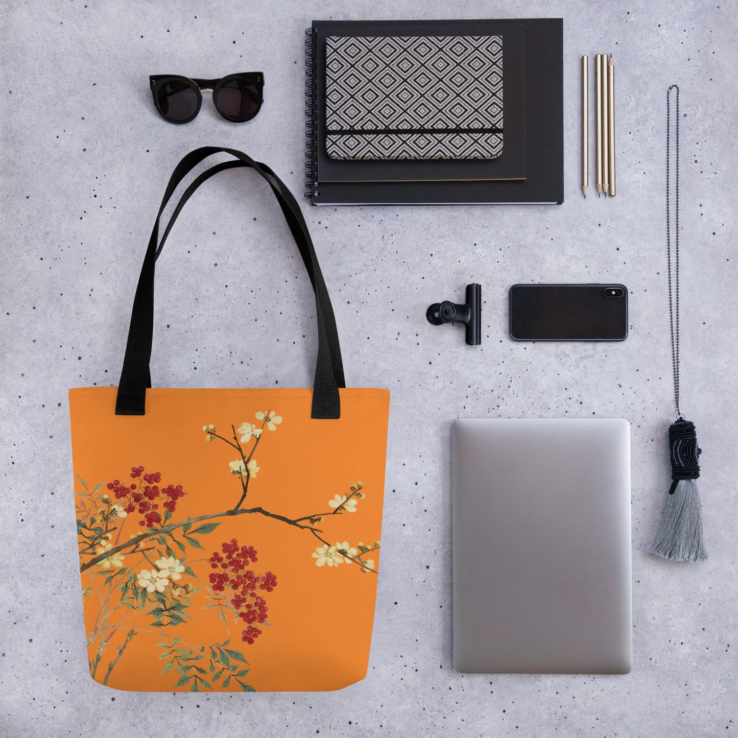 The Spirit of Flowers in Twelve Months｜Blooming Wintersweet and Heavenly Bamboo｜Tote bag｜Orange