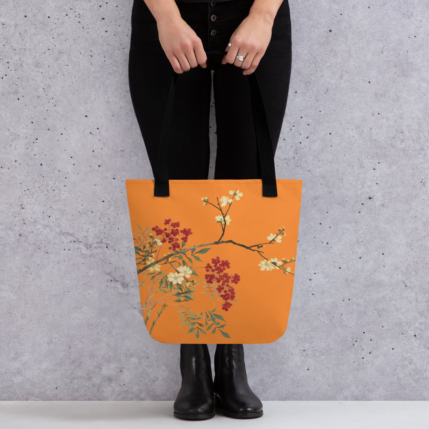 The Spirit of Flowers in Twelve Months｜Blooming Wintersweet and Heavenly Bamboo｜Tote bag｜Orange