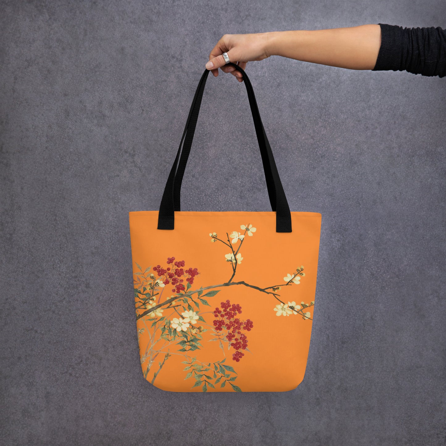 The Spirit of Flowers in Twelve Months｜Blooming Wintersweet and Heavenly Bamboo｜Tote bag｜Orange