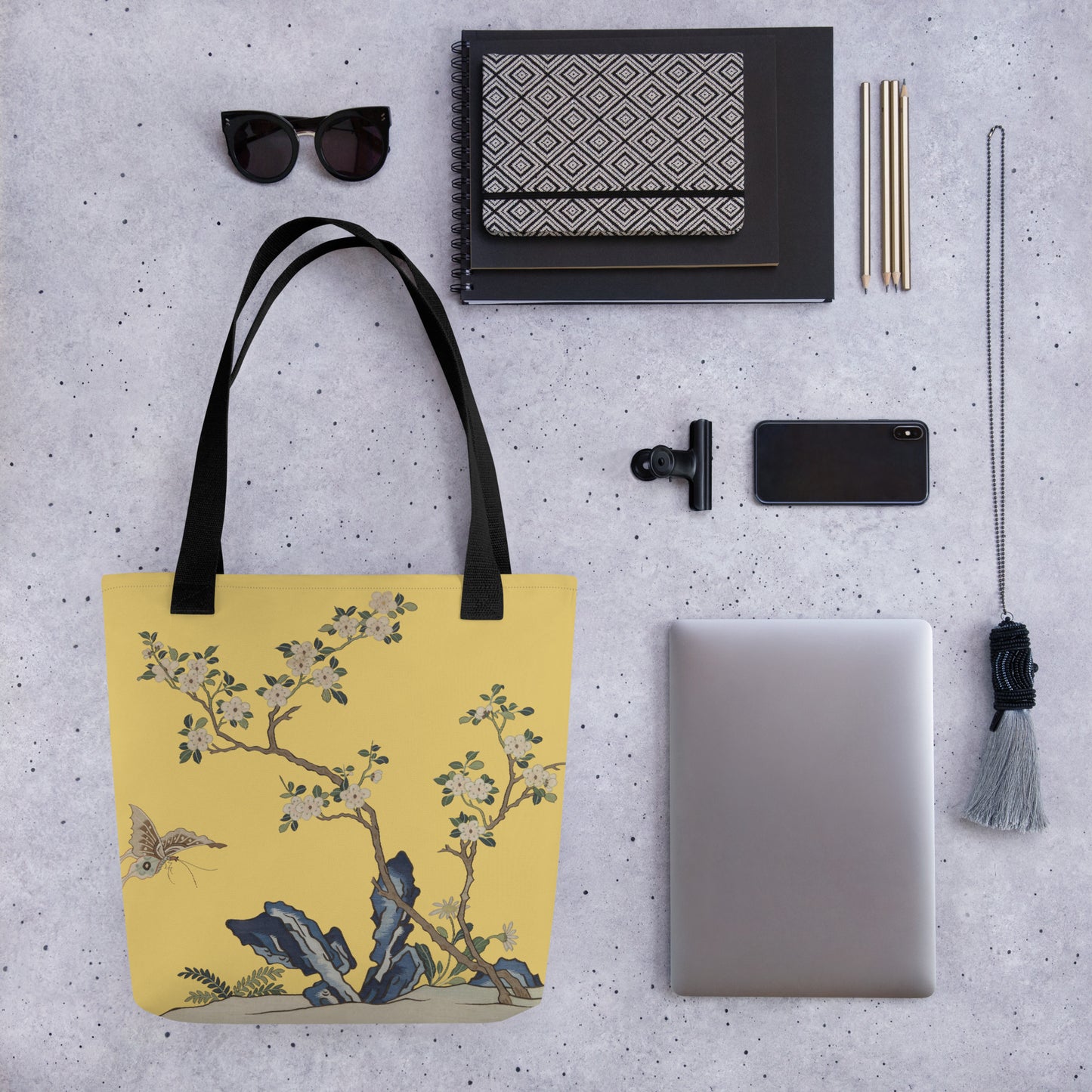 Kesi Flower Album｜White Plum Blossoms and Butterfly｜Tote bag｜Gold