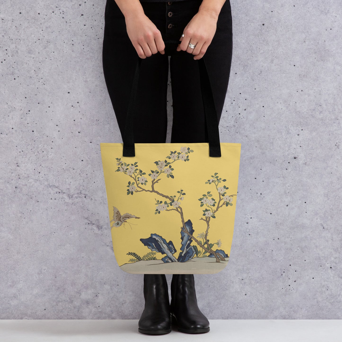 Kesi Flower Album｜White Plum Blossoms and Butterfly｜Tote bag｜Gold