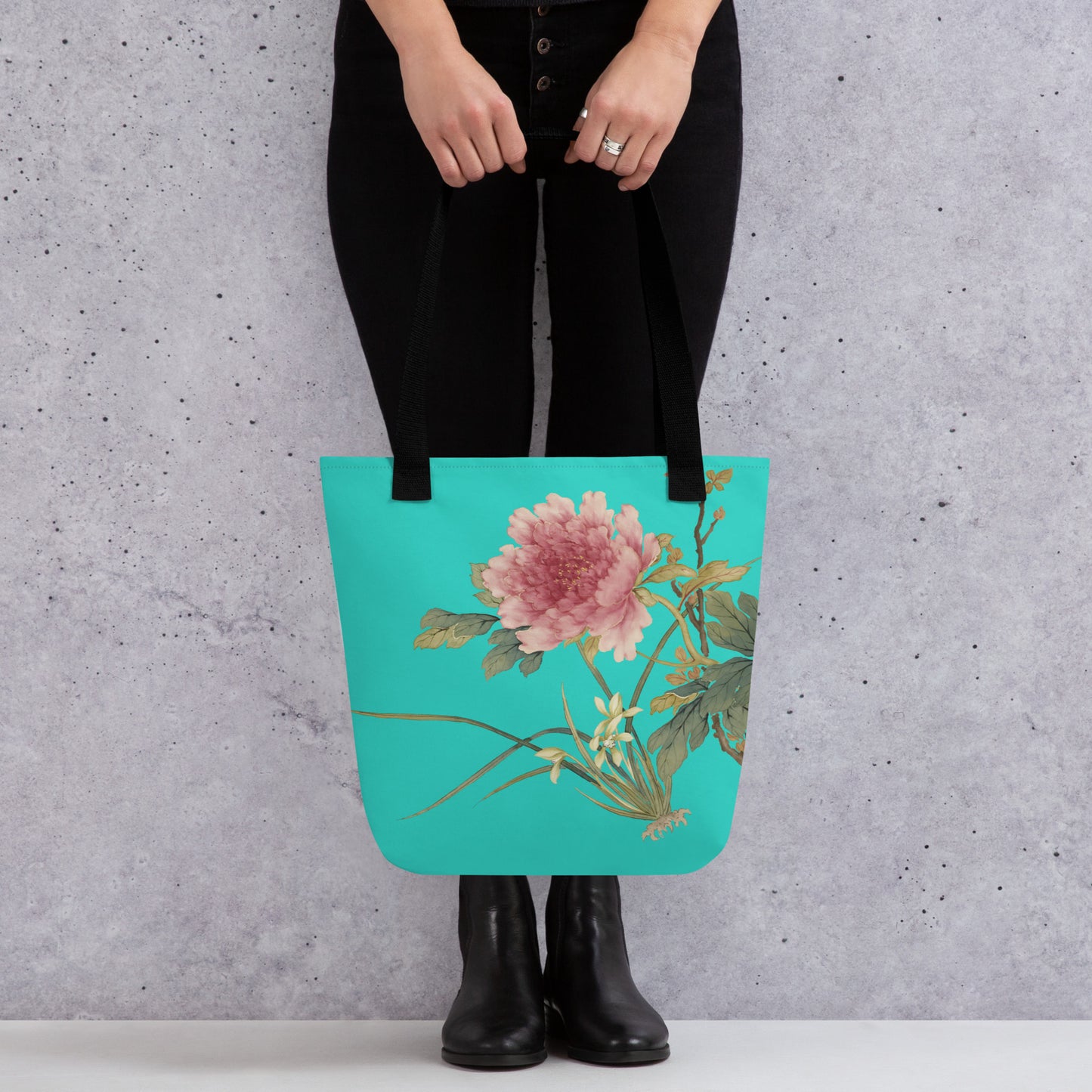 The Spirit of Flowers in Twelve Months｜Orchid and Tree Peony in Bloom｜Tote bag｜Turquoise