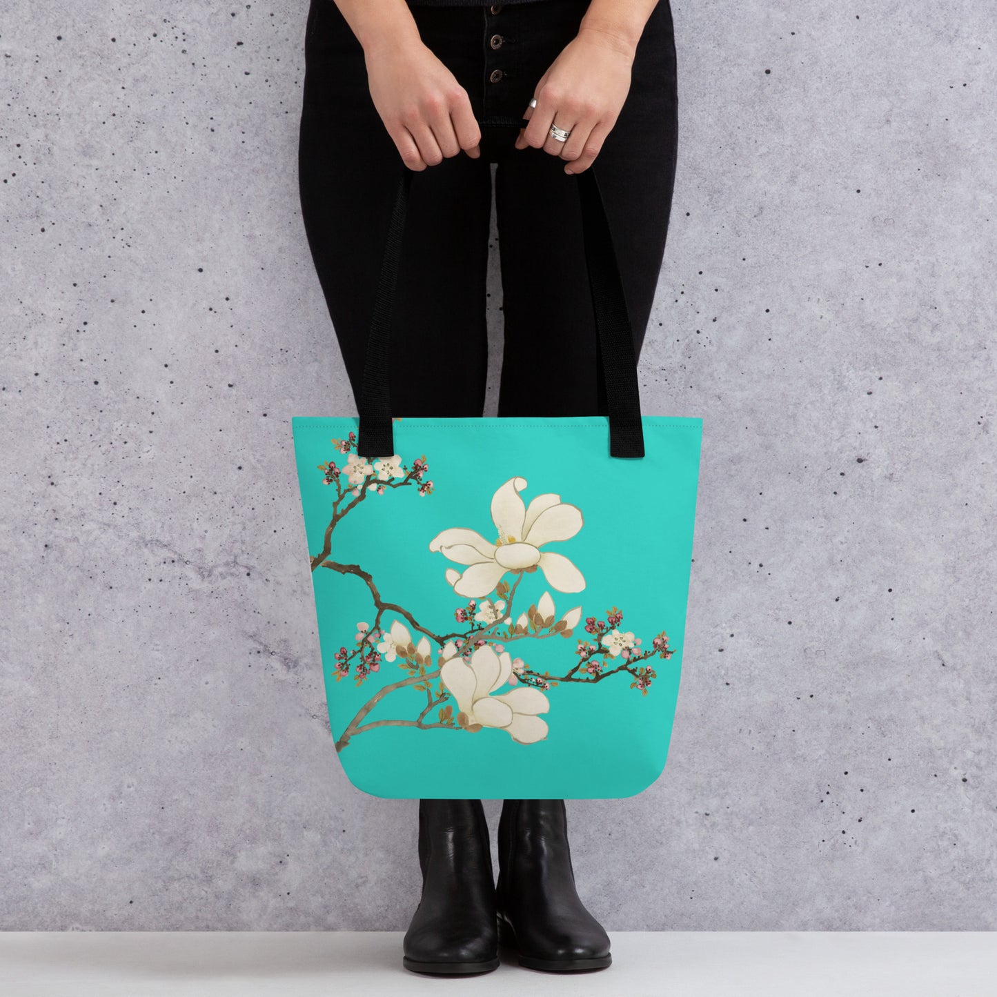 The Spirit of Flowers in Twelve Months｜Apricot and Lily Magnolia in Blossom｜Tote bag｜Turquoise