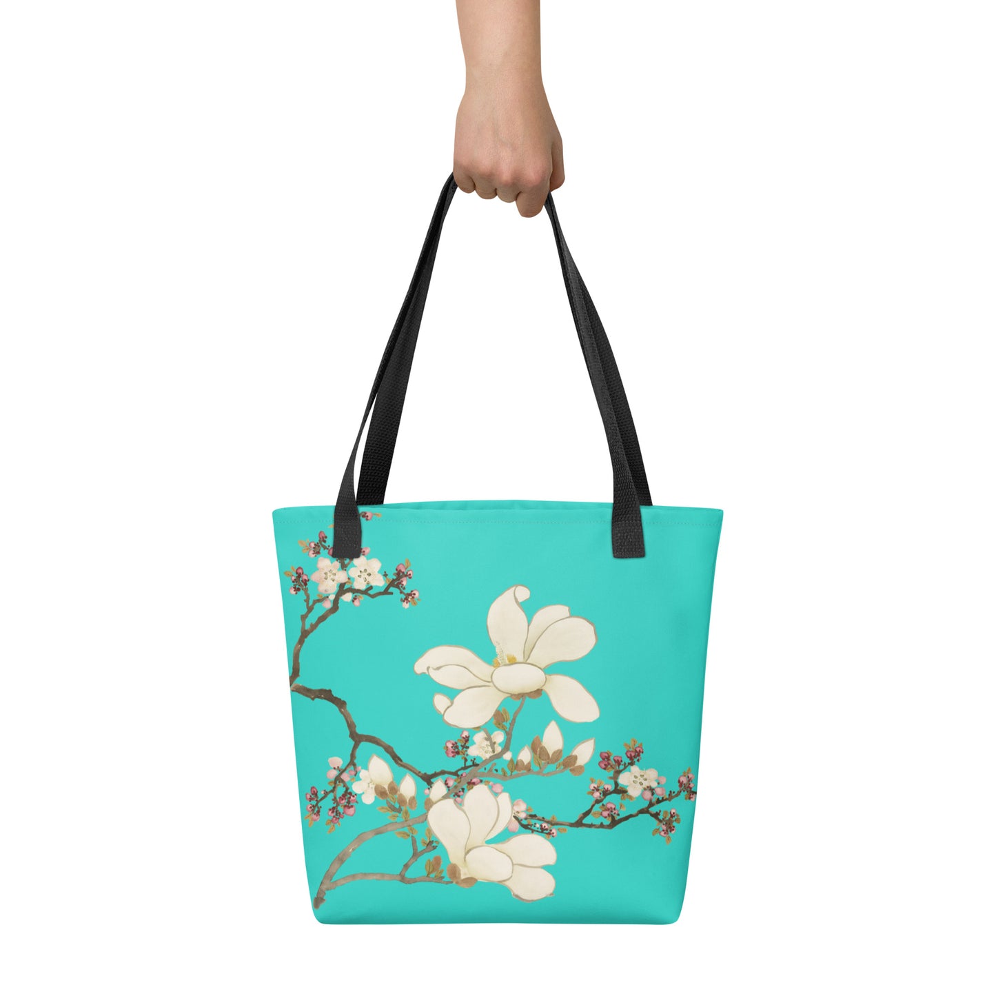 The Spirit of Flowers in Twelve Months｜Apricot and Lily Magnolia in Blossom｜Tote bag｜Turquoise