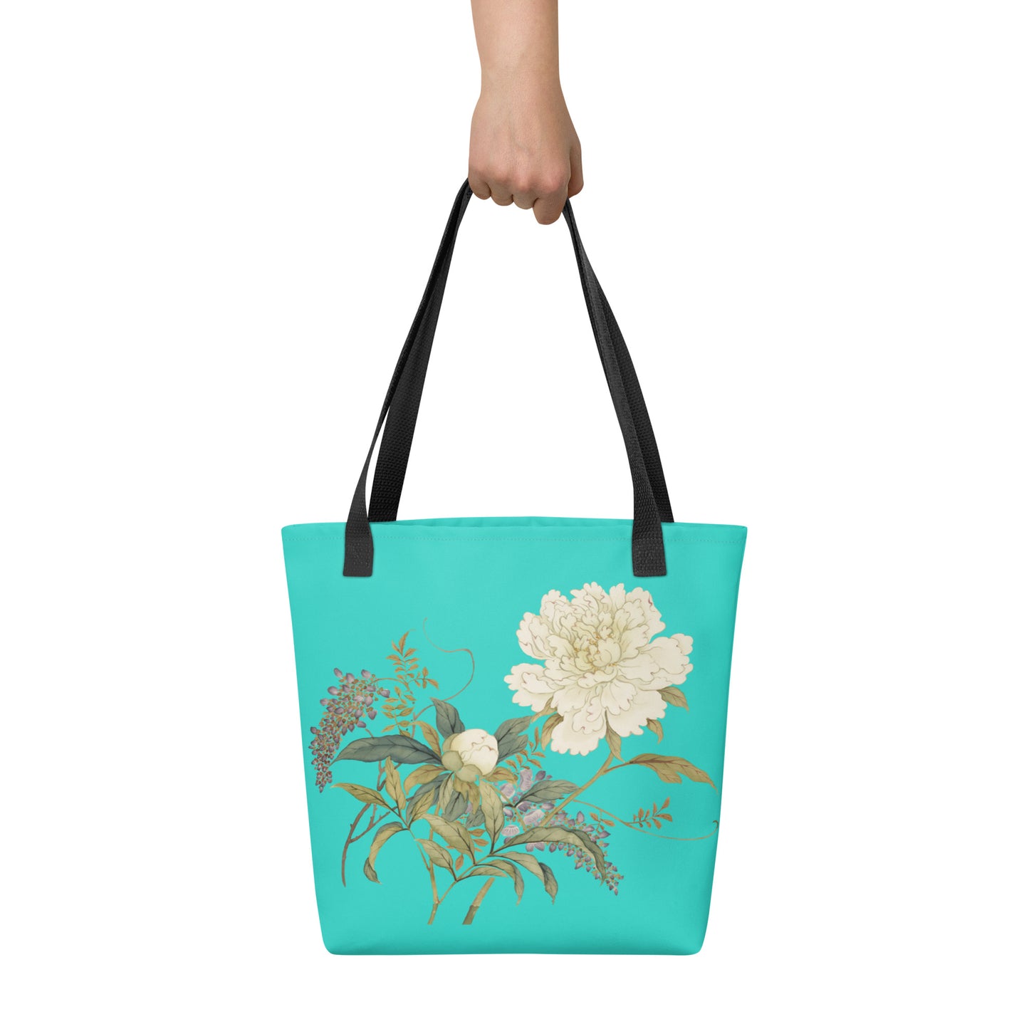 The Spirit of Flowers in Twelve Months｜Chinese Peony and Wisteria in Bloom｜Tote bag｜Turquoise