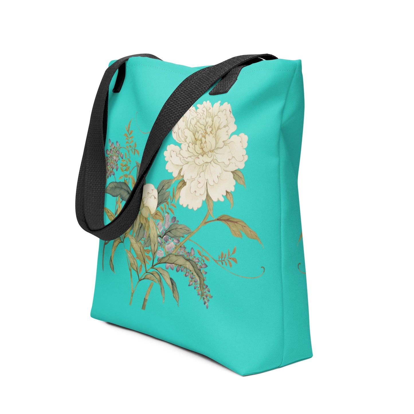 The Spirit of Flowers in Twelve Months｜Chinese Peony and Wisteria in Bloom｜Tote bag｜Turquoise