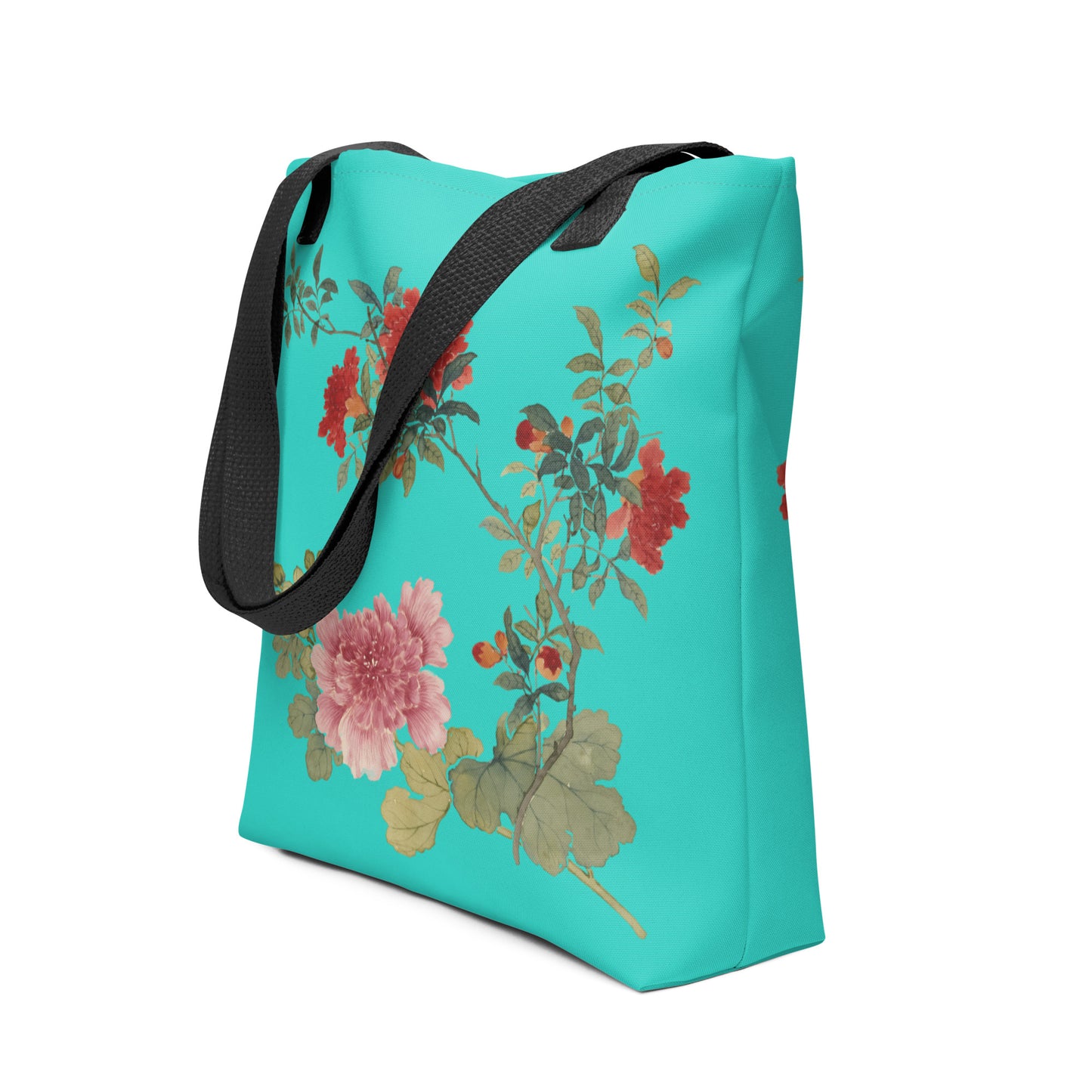 The Spirit of Flowers in Twelve Months｜Hollyhock and Pomegranate in Bloom｜Tote bag｜Turquoise