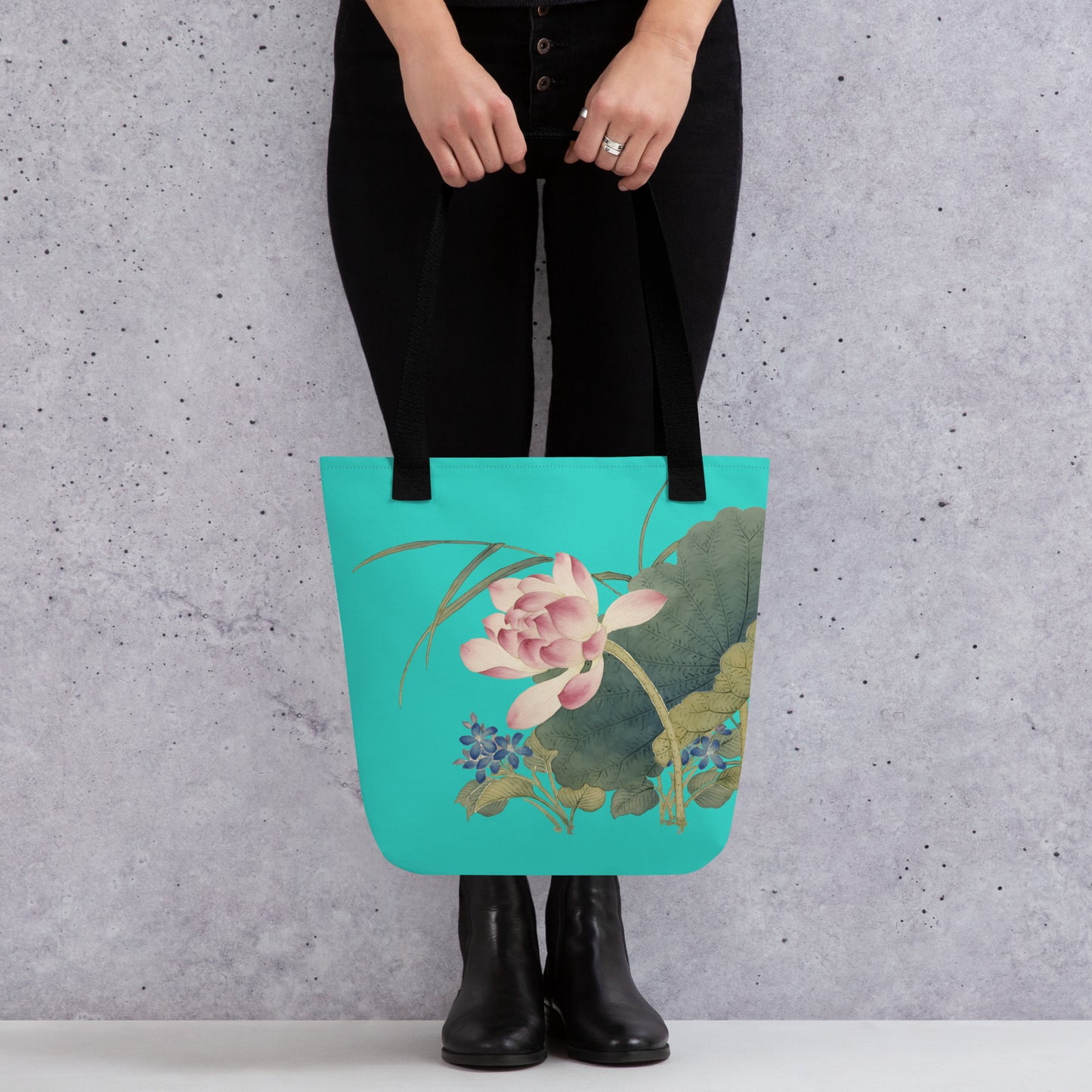 The Spirit of Flowers in Twelve Months｜Lotus in Bloom｜Tote bag｜Turquoise