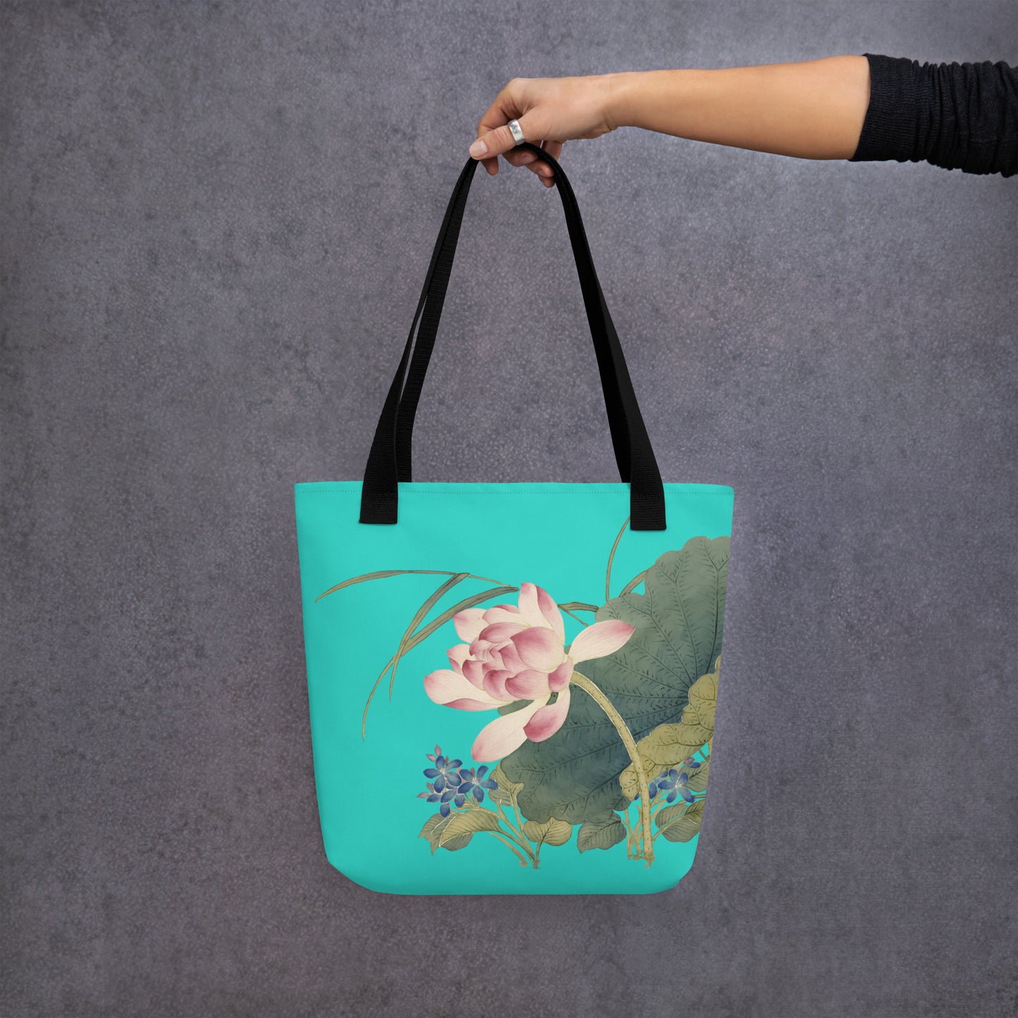 The Spirit of Flowers in Twelve Months｜Lotus in Bloom｜Tote bag｜Turquoise