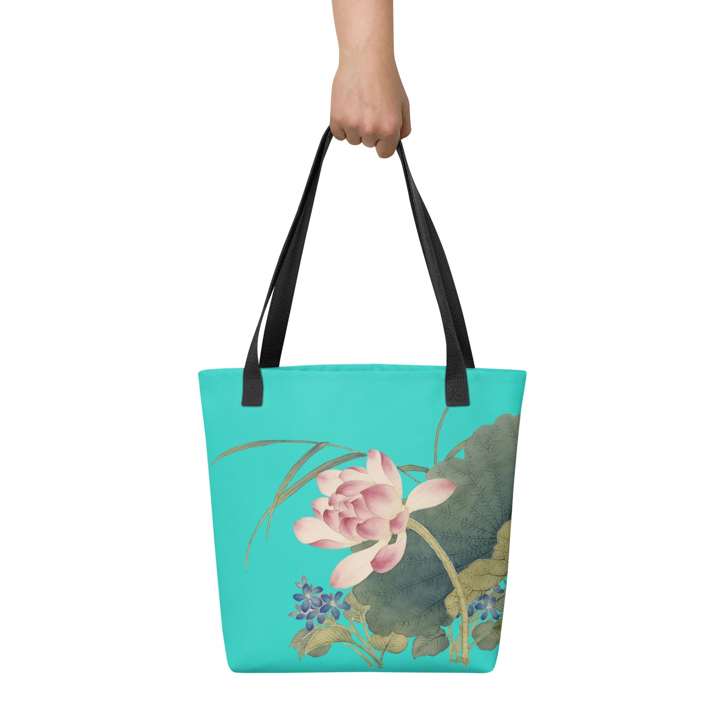 The Spirit of Flowers in Twelve Months｜Lotus in Bloom｜Tote bag｜Turquoise