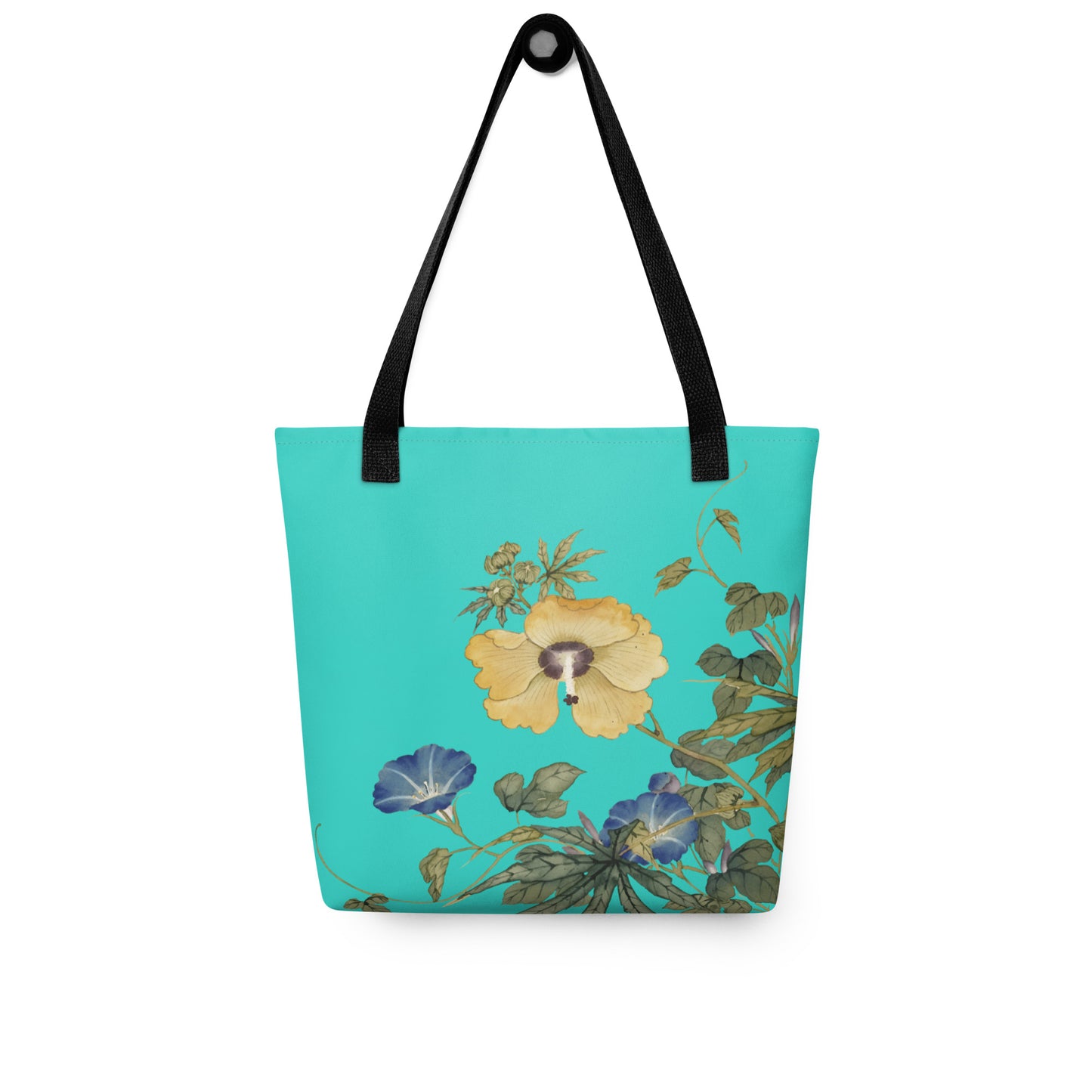 The Spirit of Flowers in Twelve Months｜Okra and White-edged Morning Glory in Bloom｜Tote bag｜Turquoise