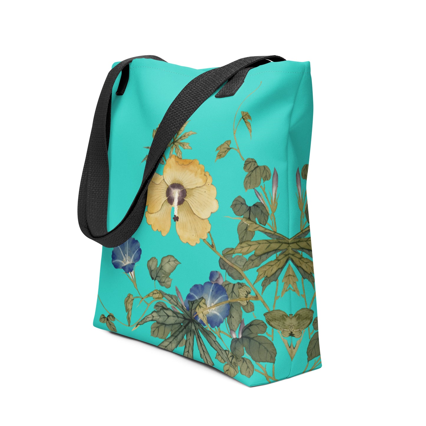 The Spirit of Flowers in Twelve Months｜Okra and White-edged Morning Glory in Bloom｜Tote bag｜Turquoise