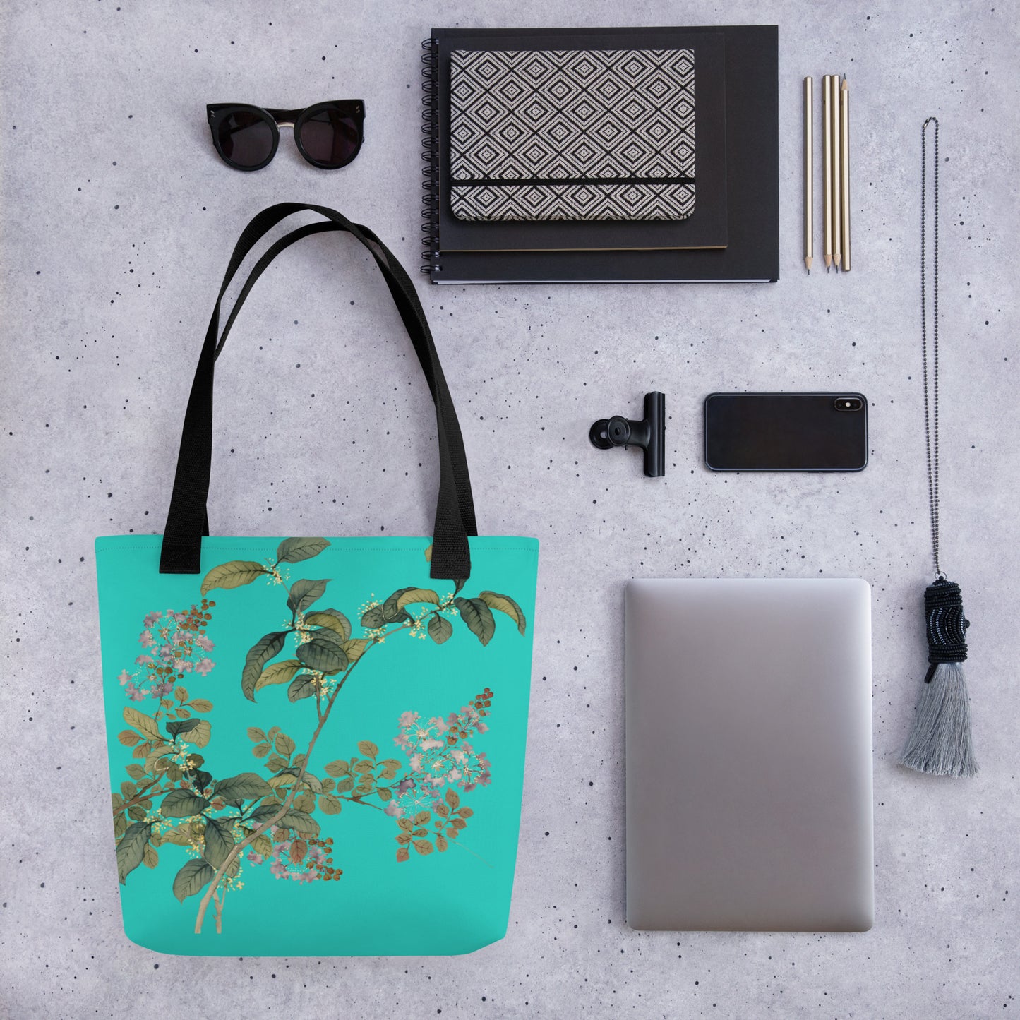 The Spirit of Flowers in Twelve Months｜Osmanthus and Crape Myrtle in Bloom｜Tote bag｜Turquoise