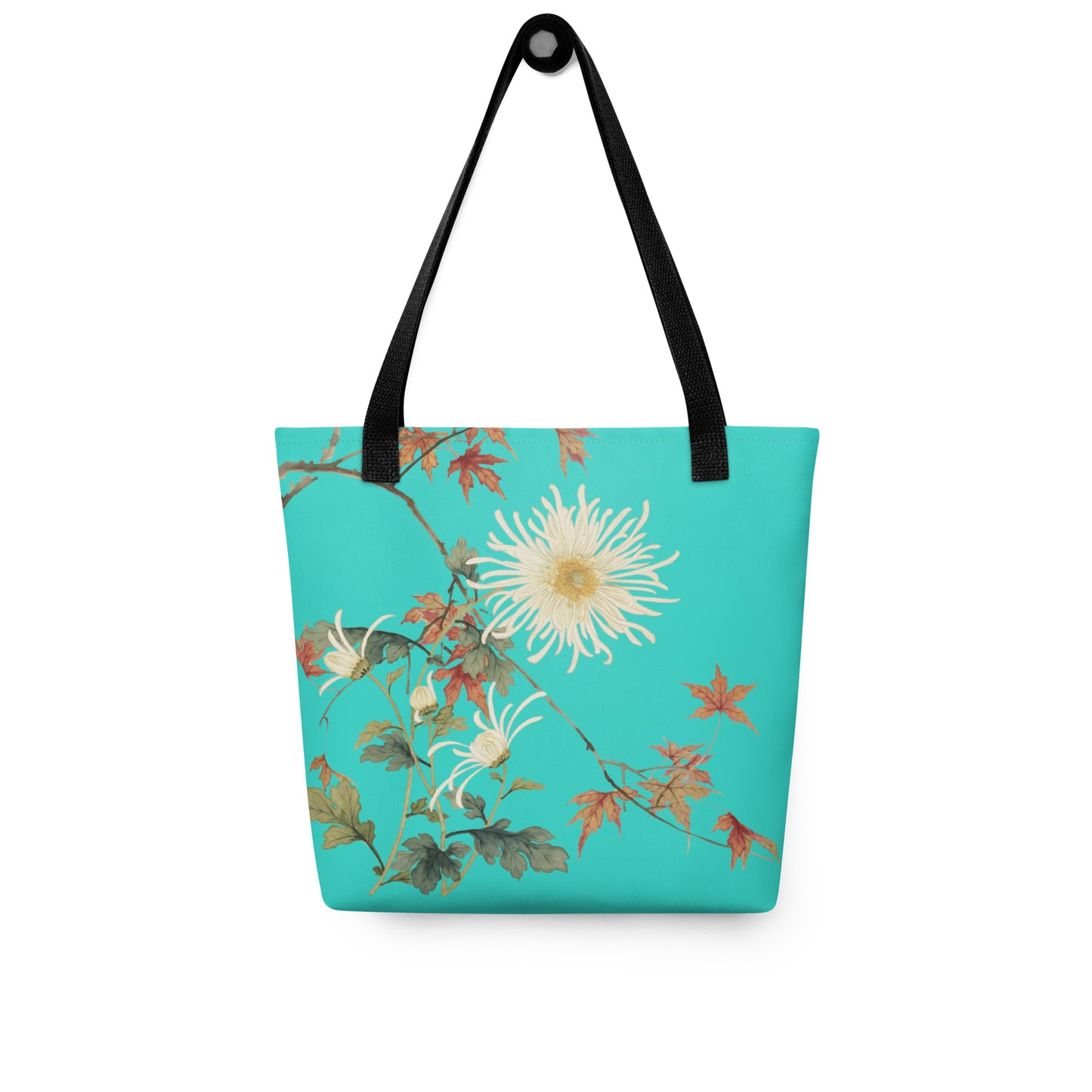 The Spirit of Flowers in Twelve Months｜Blooming Chrysanthemum and Maple Leaves｜Tote bag｜Turquoise