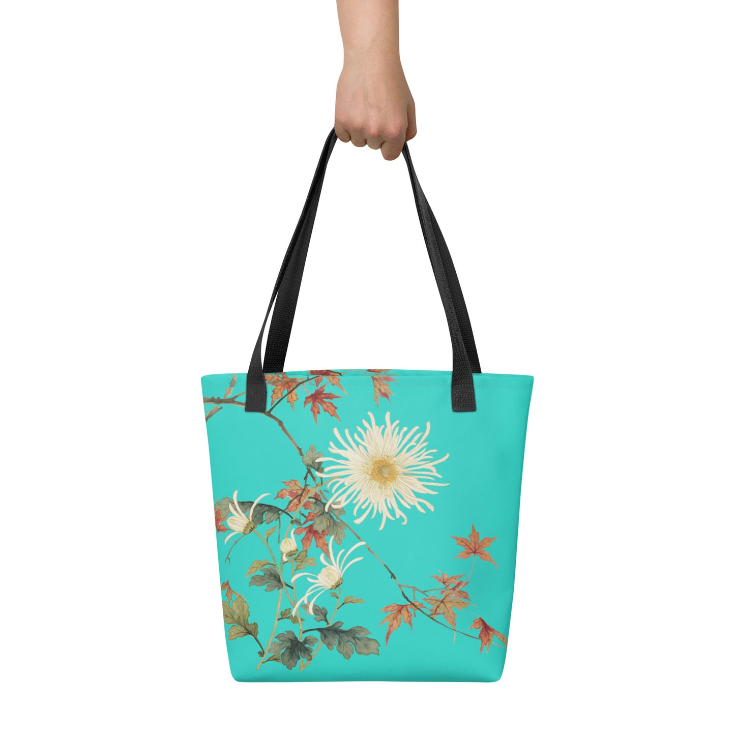 The Spirit of Flowers in Twelve Months｜Blooming Chrysanthemum and Maple Leaves｜Tote bag｜Turquoise